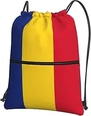 EdWal Flag Of Romania Print Drawstring Backpack Gym Bags Sports Bags With Zipper Pocket For Travel Beach, Black, One Size