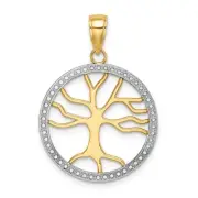 14k Two-Tone Gold Large Tree of Life Round Frame Charm Pendant 1.77g, L-26.1mm