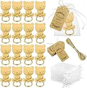50 Pcs Bear Bottle Opener Baby Shower Favors for Guest Cute Bottle Opener Baby Shower Return Gifts with Thank You Tags Organza Bags and 20 Meters Flax Rope (Gold)