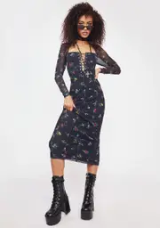 [AFRM] Loni Mesh Midi Lace Up Dress