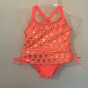 Real Love Girls Size 12 Months Pink With Gold Pineapples 2 Piece Swim Suit NEW