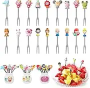 ZAKVOP 18 Pcs Food Picks for Kids with 3 Ceramic Jars, Set of Cute Cartoon Fruit Forks Stainless Steel, Animal Bento Appetizers