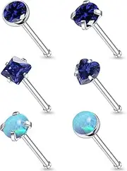 [Leiainely] F136 Titanium 20/18g Straight/L Shaped Diamond Nose Rings Studs Piercings Jewelry for Women Men Hypoallergenic