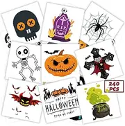 240 PCS Halloween Temporary Tattoos for Kids, Safety Waterproof Bulk Tattoos Stickers, Halloween Prizes Assorted Gifts, Best Choice for Halloween Party Favors, 60 Different Designs Pumpkin Witch Skull