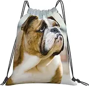 EdWal Funny English Bulldog Print Drawstring Backpack Gym Bags Sports Draw String Bags For Gym Travel Swimming Beach, White, One Size