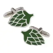 HOPS CUFFLINKS Green Enamel Beer Ale Brewing Brewery Pub Bartender with Gift Bag