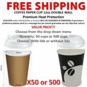 Coffee Paper Cups 12oz DOUBLE WALL Lids Takeaway 50 or 500 cups VALUE PACK!!!