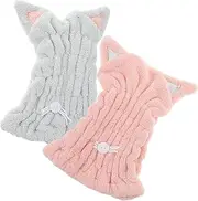 FOMIYES 2pcs Cat Hair Hat Cute Microfiber Hair Drying Towels Wrap for with Button Design Selection
