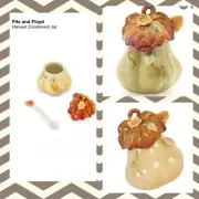Fitz & Floyd Harvest Figures Condiment Jar Set W Spoon - Squash Yellow New