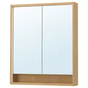 FAXÄLVEN mirror cabinet w built-in lighting, oak effect, 80x15x95 cm