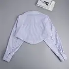 Women Stripes Bolero Cardigan Fake Collar Blouse Open Front Cropped Shrug Shirt