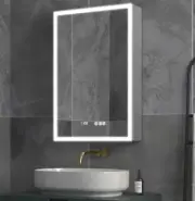ExBrite Recessed/Surface Mount Medicine Cabinet 20"W W/Mirror + LED+Clock Silver