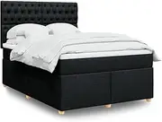 vidaXL Box Spring Bed with Queen Mattress and LED Lights - Adjustable Headboard, Black Polyester Fabric, Pocket Spring Mattress, Bedroom Furniture