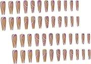 OATIPHO 48pcs Line Pattern Trapezoidal Armor Nails Long False Nails Unique Full Coverage Home Salon Use