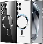 Samsung Galaxy Case [Compatible for Mag Safe Devices] Magnetic Wireless Charging Full Camera Lens Protection Scratch Resistant Protective Frame Clear Shockproof Cover (Black, S21 Plus)