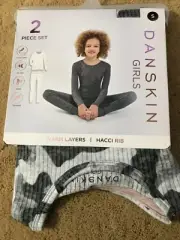 Danskin Girls Warm Layers Hacci Rib 2Pc Set Long Sleeve Crew Pants Grey Camo