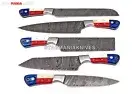 Custom Hand Forged Damascus Steel Chef Knife Set Kitchen Knife Set Texas Handle