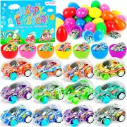 48 Pack Prefilled Easter Eggs with Pull Back Cars, Toys inside for Kids