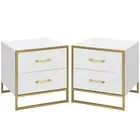 Phabules 2 Gold White Nightstands w/ 2 Drawers Bedside Table Sofa Side End Table