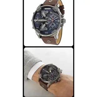 DIESEL DZ7314 棕色皮革錶帶手錶，功能正常