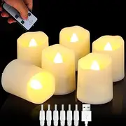 [FREEPOWER] Rechargeable Flameless Flickering Tea Light Candles Remote Control High Brightness Votive Candles with Cycling Timer, for Home and Holiday Decor, Pack of 6.
