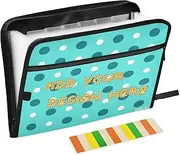 Custom File Organizer Folder 13 Pockets A4 Letter Size Personalized Receipt Organizer with Zipper Closure for Business Trendy Polka Dot Turquoise White para guardar documentos