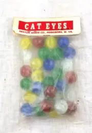 Vintage NOS Bag Cats Eyes Marbles Big Shot USA Play Toys - Heaton Agate