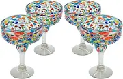 artisan accents - Set of 4 Handblown Margarita Glasses | Rainbow Beaded | Authentic Handcrafted Glass From Mexico | Large 14oz Size | Textured Blown Glass – Multicolor | Perfect for Cocktail Parties!