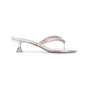 [Amina Muaddi] Amina Muaddi-Silver Leather Gigi Thong Mirror Sandals-Donna 38.5 IT