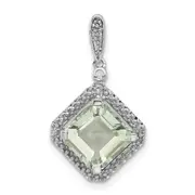 Sterling Silver Diamond u0026 Green Quartz Pendant