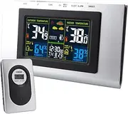 Luocute Weather Station, Digital Indoor Outdoor Thermometer Hygrometer, Double Screen Color Display Digital Weather Thermometer with Clock for Baby Room Bedroom Kitchen Living Room
