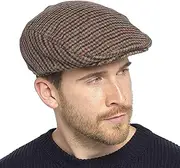 [Thingimijigs] Men's Checked Flat Cap Traditional Wool Blend Peaked Winter Hat with Quilted Lining