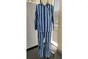Mens PJS 100% Cotton Flannelette Blue Stripe Long Pyjamas Size S-XXL (8826) [Size: Small]
