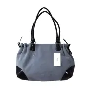BCBG MaxAzria Suede and Patent Shopper Shoulder Bag Purse Handbag Blue Black