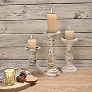 [Yorkmills] Pillar Candle Holder Set of 3, Farmhouse Decor Living Room Tall Candle Holders for Pillar Candles, Wood Candle Holders for Table Centerpieces White Home Decor Kitchen Dining Room Table Decor