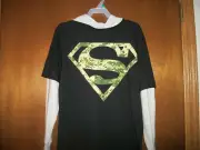 DC Superman Camo Logo long sleeve TShirt + Beanie cap hat NWT Large 10-12