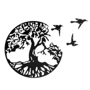 Black Tree of Life Metal Wall Decor, Flying Bird Wall Decor Art, Decorative