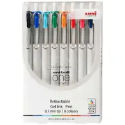 Uniball One Retractable Gel Pen 0.7mm Assorted 8 Pack