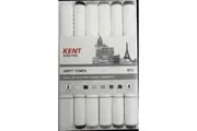 6pc Kent Spectra Graphic Markers Brush Chisel Nib Drawing Design Grey Tones Set
