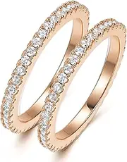 [VOLUKA] Set of 2 Rings 14K Gold Plated CZ Stackable Eternity Thin Band for Women Men