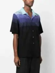 Missoni Zigzag-Pattern Button Up Shirt Men's 52 Blue Degrade Patch Pocket S/S