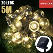 Retro Festoon Solar String Lights 20Bulbs LED Hanging Globe Outdoor Light Garden