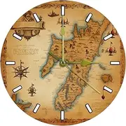Wall Clocks Battery Operated,Modern Clocks,Vintage World Map Compass,Round Silent Clock 9.85 in