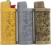 Lucklybestseller 3 Pack Vintage Floral Metal Lighter Case Cover Holder for Mini BIC Lighter J5