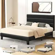 ALFORDSON Bed Frame Base Queen Size with Headboard, Bed Platform Foundation with PU Leather Upholstered for Mattress Topper, Harlene Series Black