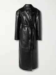 [The Frankie Shop] The Frankie Shop - Tina Belted Double-breasted Faux Leather Trench Coat - Black - medium medium Black