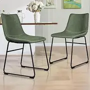 [ALFORDSON] Kitchen Dining Chairs PU Leather Upholstery Set of 2, Green Colour Desk Chair with Floor Protector, Metal Frame Reading Seating for Home Cafe Coffee Table, 150kg Capacity, Veda Series