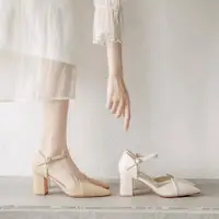 在飛比找ETMall東森購物網優惠-潮牌高跟鞋女2023年新款夏季法式包頭涼鞋仙女風尖頭粗跟瑪麗