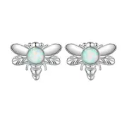 Opal Bee Stud Earrings 925 Sterling Silver for Women Girls Tiny Honeybee Cartila