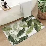 DEXI Leaf Bath Mat Green Bathroom Rug, Microfiber Soft Plant Bathmat, Non Slip Absorbent Washable Quick Dry Mats for Shower, 50 x 80CM
